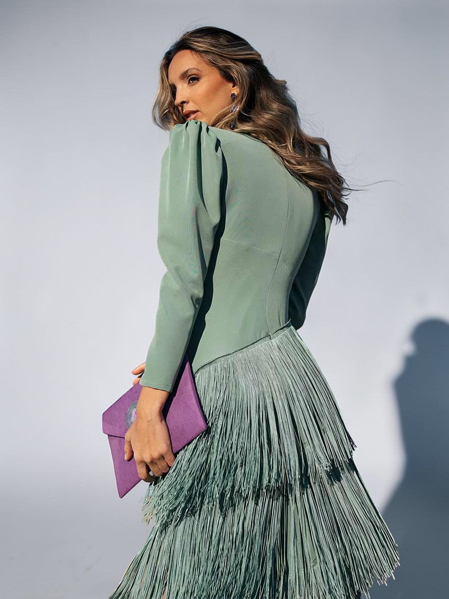 EMILIA - VESTIDO MIDI CON FLECOS