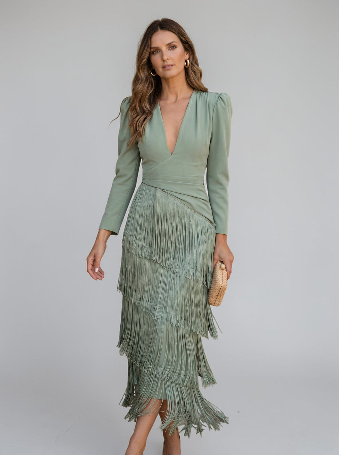 EMILIA - VESTIDO MIDI CON FLECOS