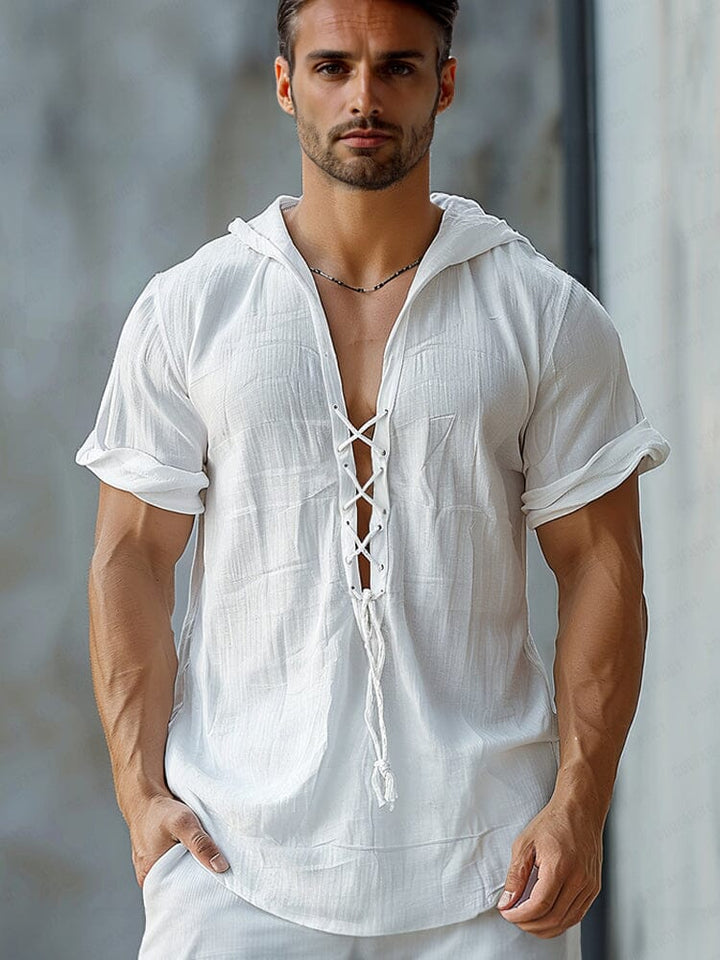 Comfy Lace-Up Cotton Blend Top