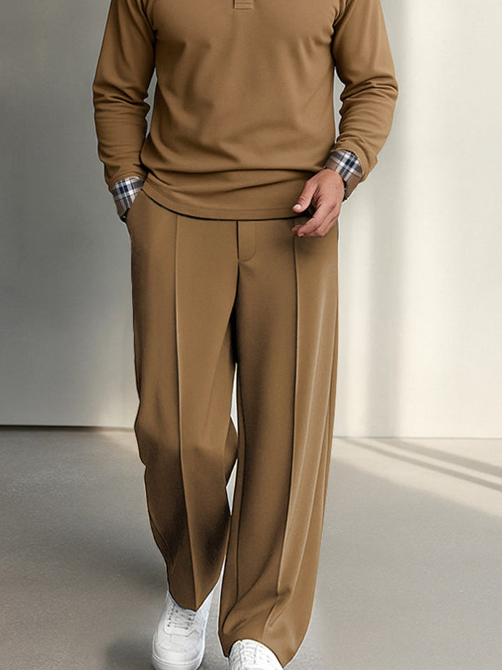 Casual Plaid Contrast Shirt Pants Set