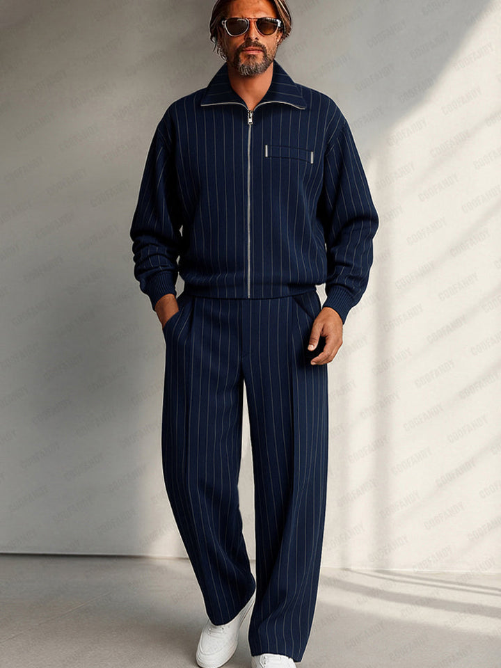 Casual Stripes Jacket Pants Set