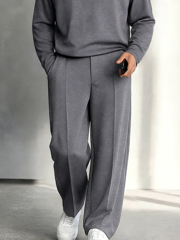 Casual Contrast Stand Collar Shirt Pants Set