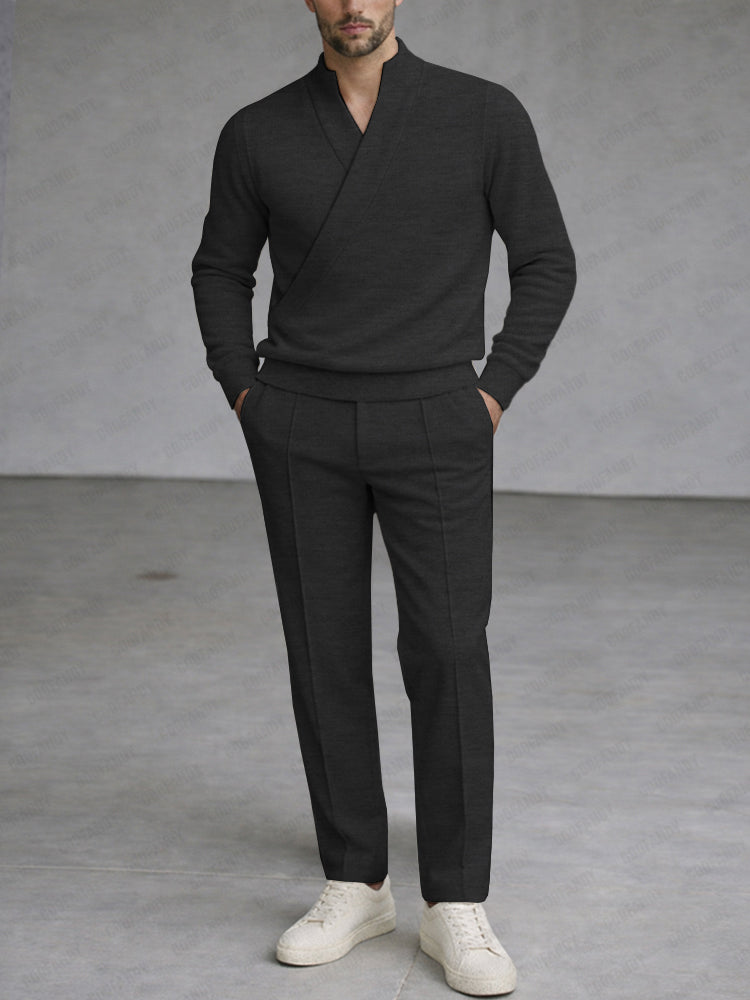 Minimalism Cross Placket Top and Pants Set