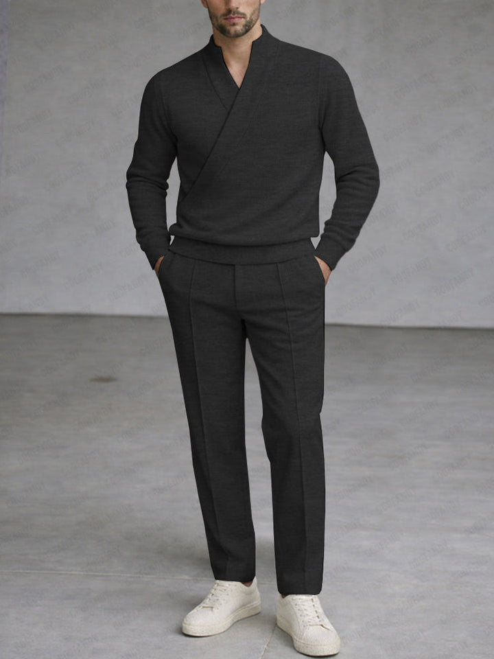 Minimalism Cross Placket Top and Pants Set