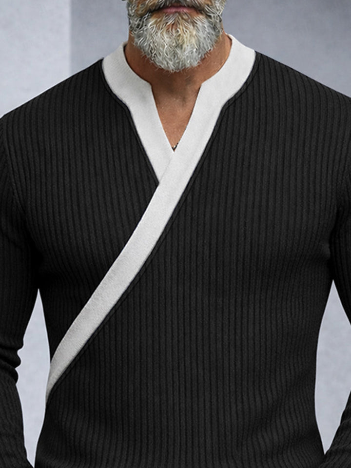 Slim Fit Contrast Color Neck Knit Top