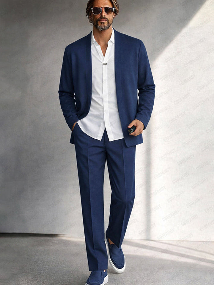 Mordern Contrast Fake 2-Piece Blazer and Pants Set