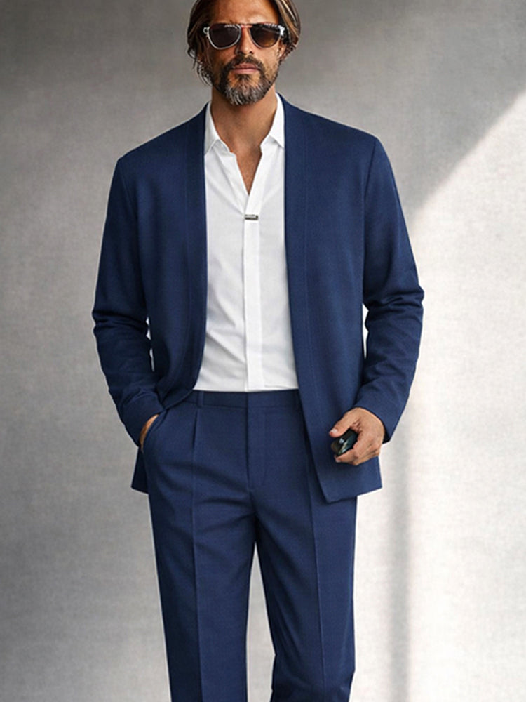 Mordern Contrast Fake 2-Piece Blazer and Pants Set