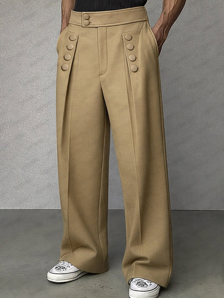 Fashion Button Accent High Waist Pants