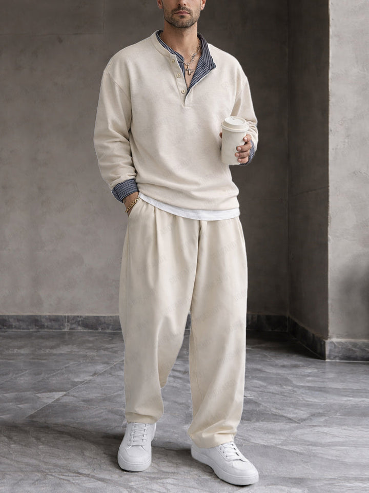 Casual Comfy Stripe Patchwork Sweatsuit Sets