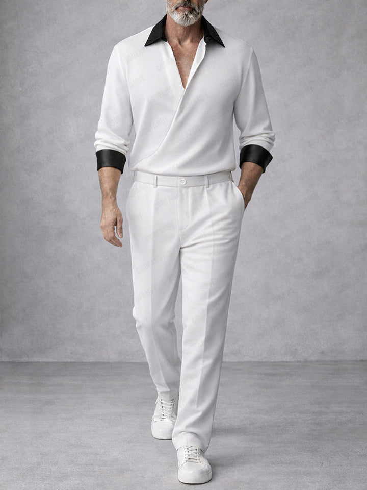 Comfort Old Money Contrast Color Polo Shirt Pants Set