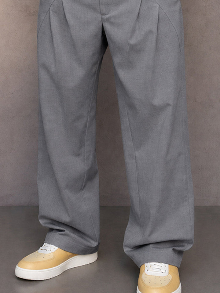 Casual Pleated Straight Leg Drawstring Pants