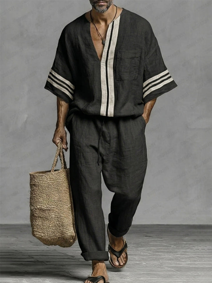 Comfy Loose Fit Stripe Cotton Shirt Pants Set