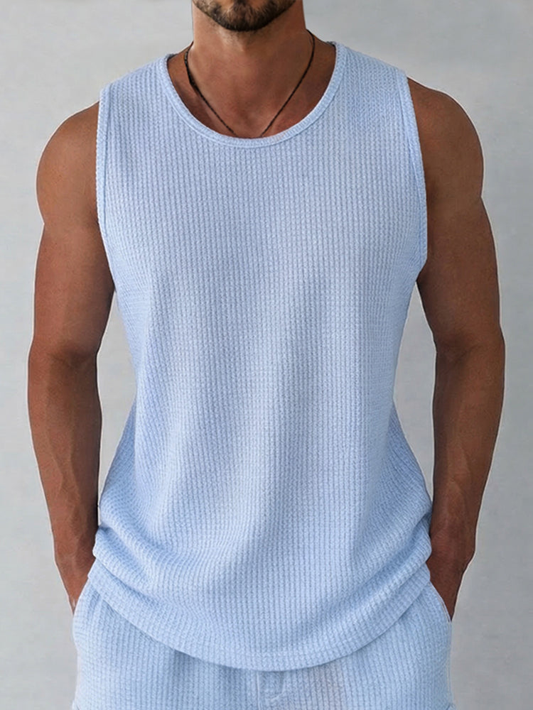 Athleisure Waffle Knit Tank Top Shorts Set