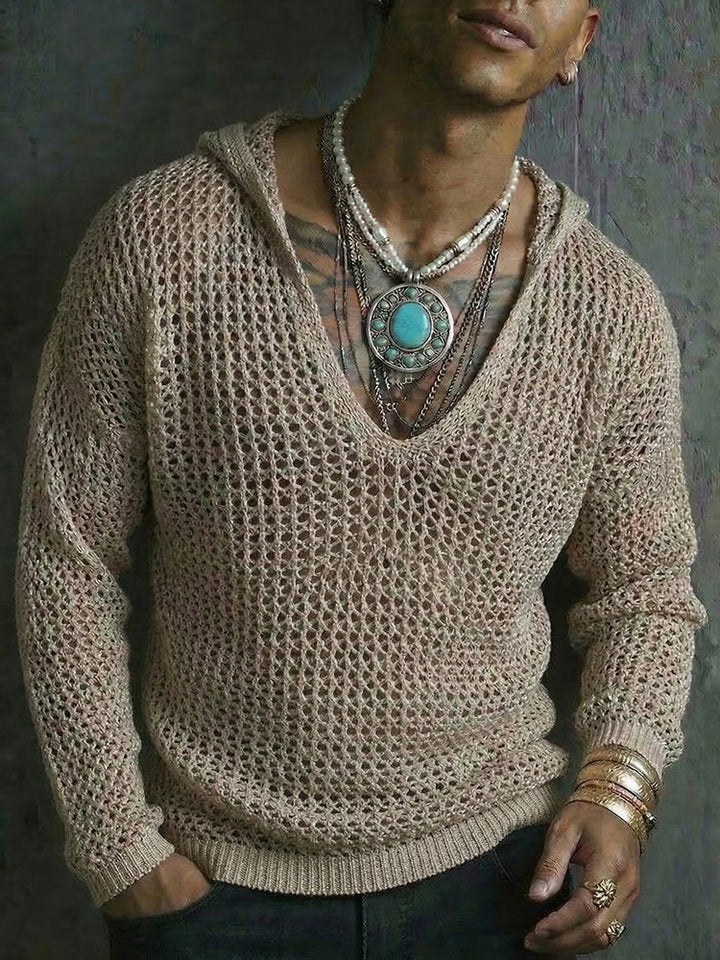 Boho Style Vacation Crochet Knit Hooded Top