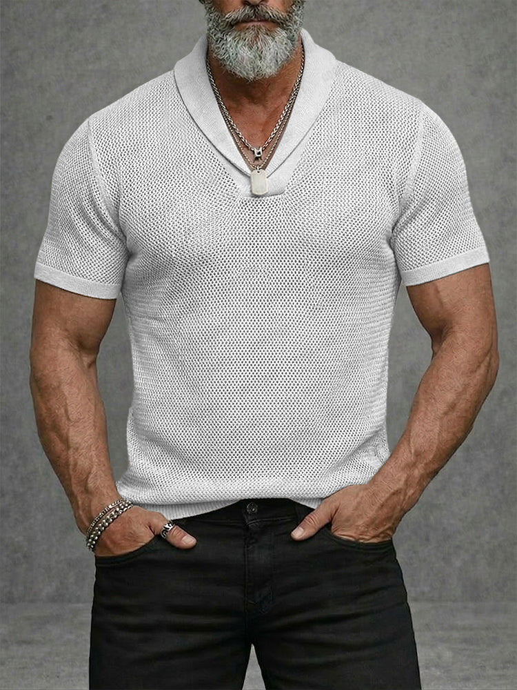 Casual Breathable Crochet Knit Short Sleeve Shirt