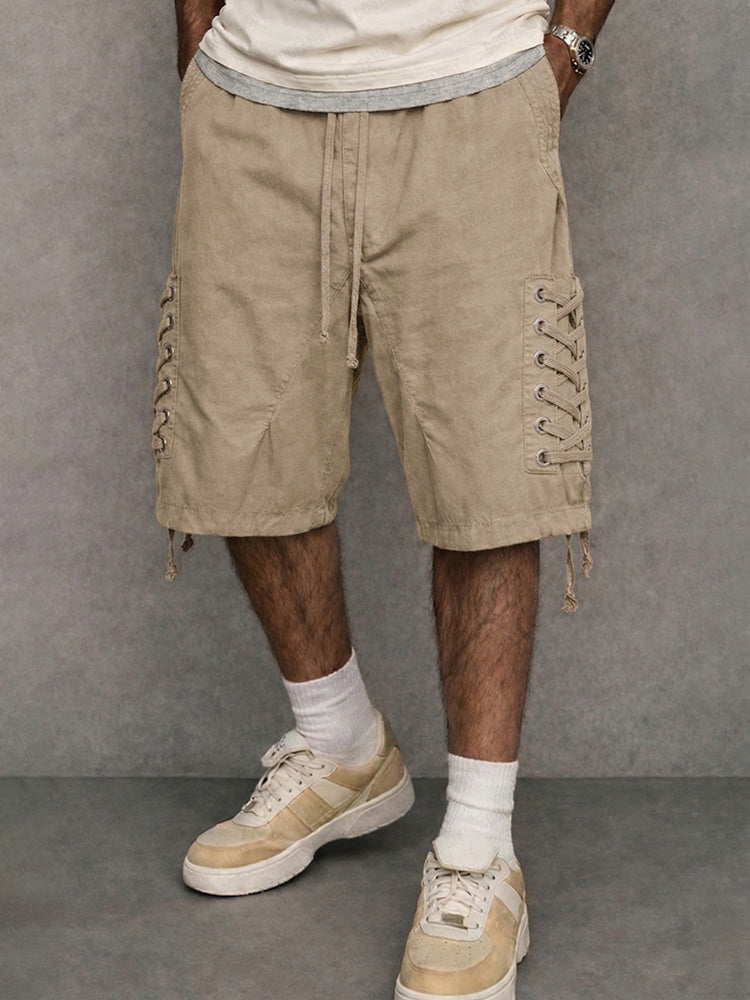 Street Style Side Drawstring Cotton Shorts