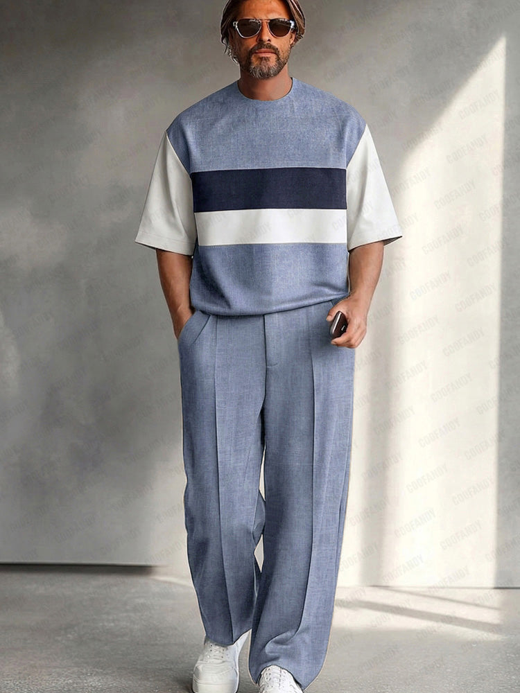 Modern Casual Color Block T-Shirt Pants Set