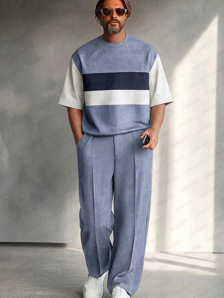 Modern Casual Color Block T-Shirt Pants Set