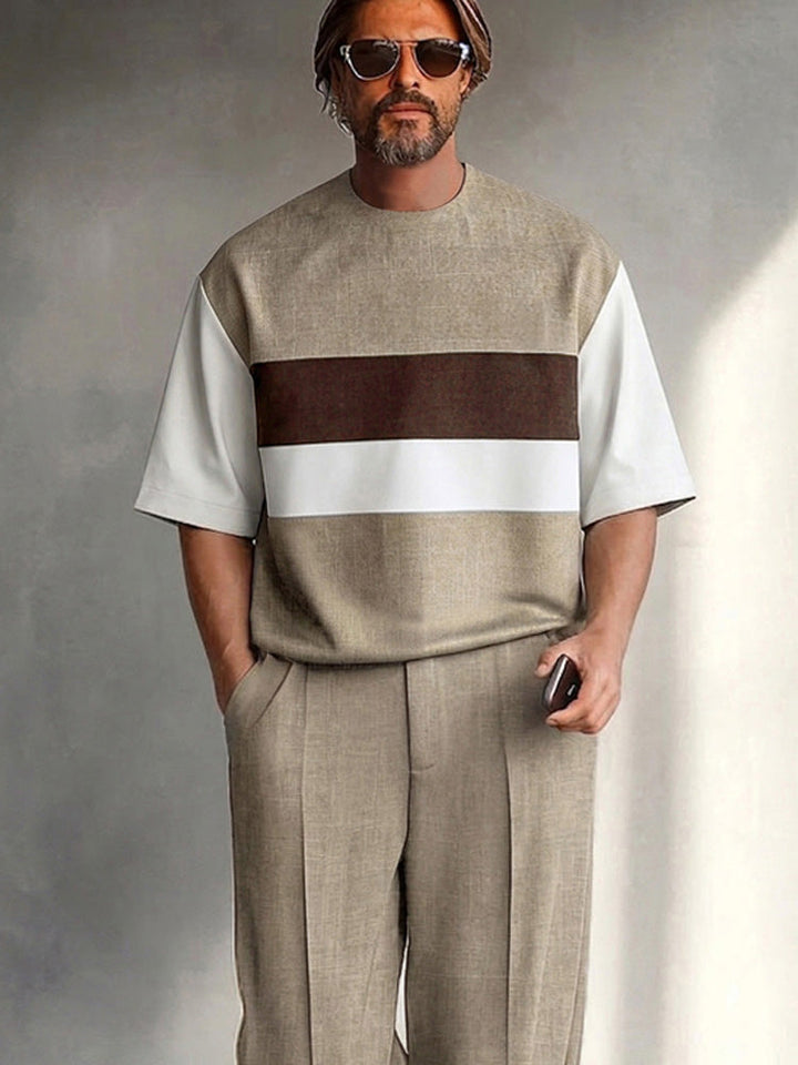 Modern Casual Color Block T-Shirt Pants Set