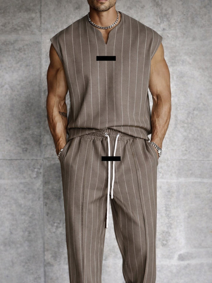 Modern Street Vertical Striped Tank Top Pants Set