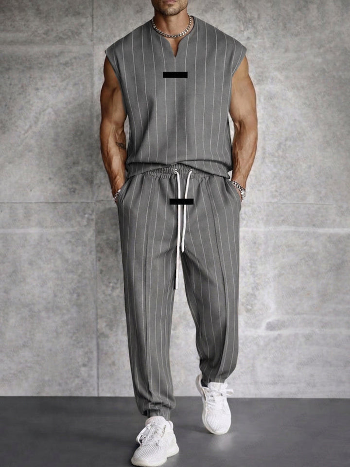 Modern Street Vertical Striped Tank Top Pants Set