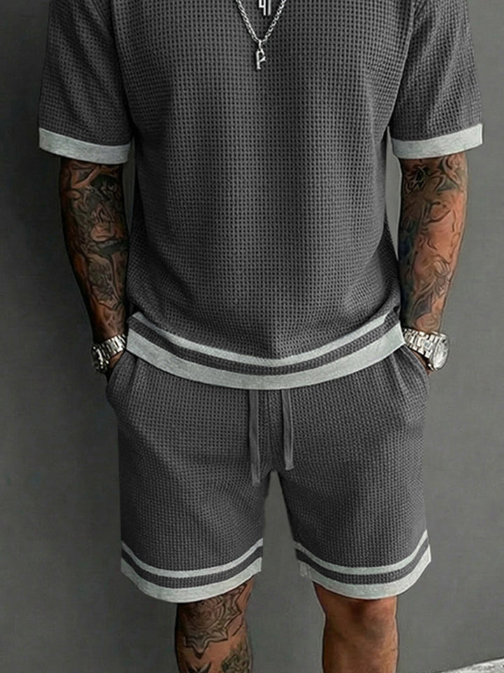 Relaxed Fit Contrast Trim Waffle Casual Set