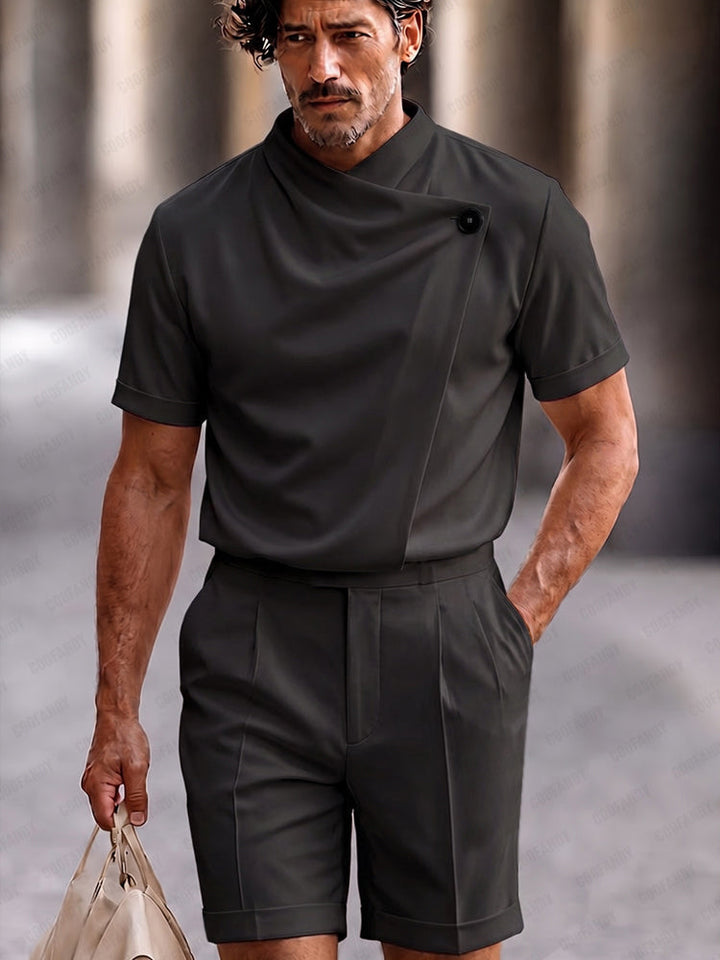 Urban Slant Button Placket Top and Shorts Set