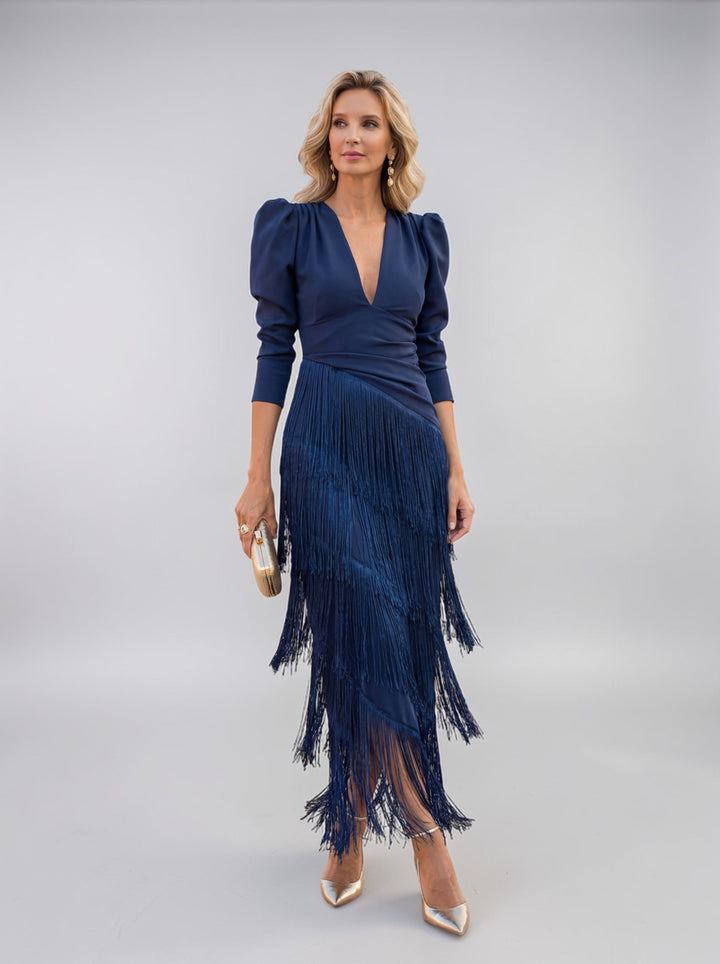 EMILIA - VESTIDO MIDI CON FLECOS
