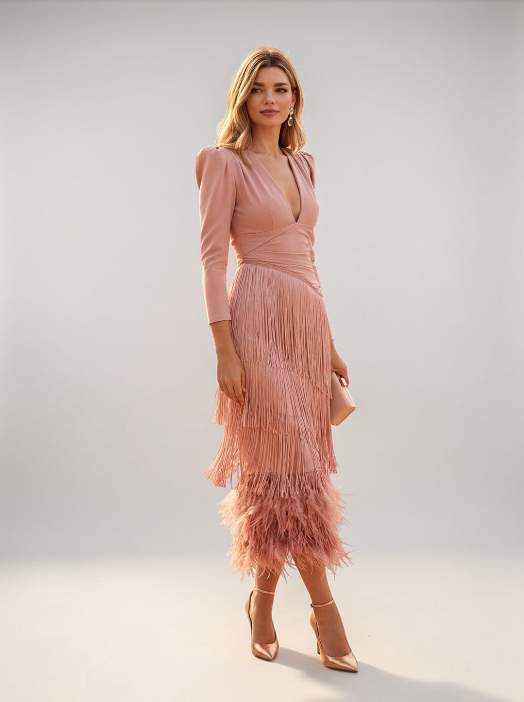 EMILIA - VESTIDO MIDI CON FLECOS