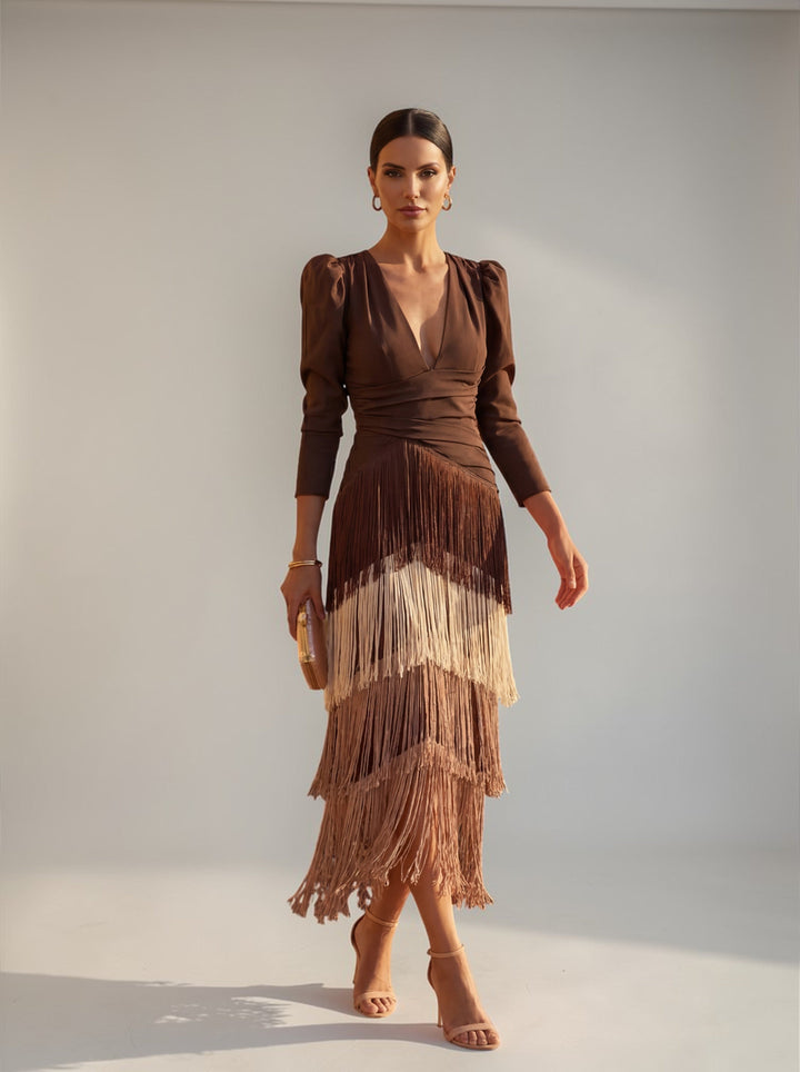 EMILIA - VESTIDO MIDI CON FLECOS