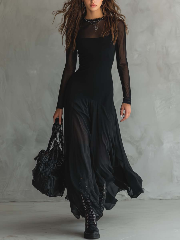 ISABELA · VESTIDO MAXI DE TUL NEGRO