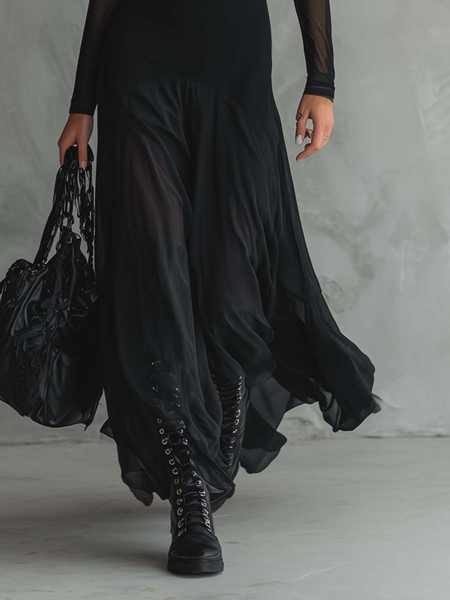 ISABELA · VESTIDO MAXI DE TUL NEGRO