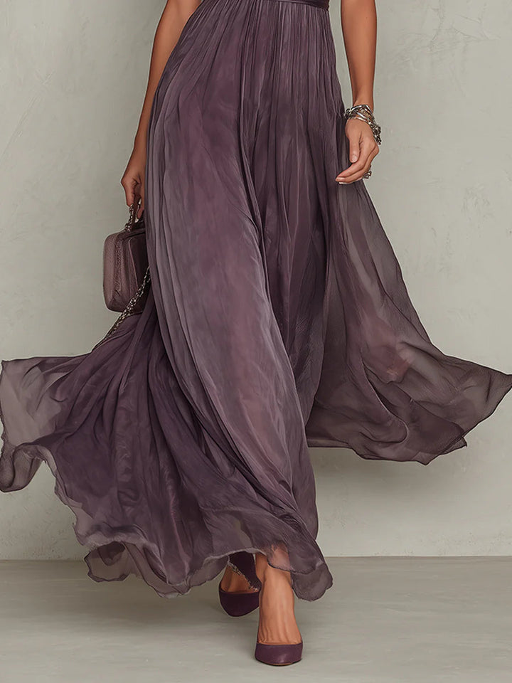 ESPERANZA - VESTIDO LARGO DE GASA CON ENCAJE