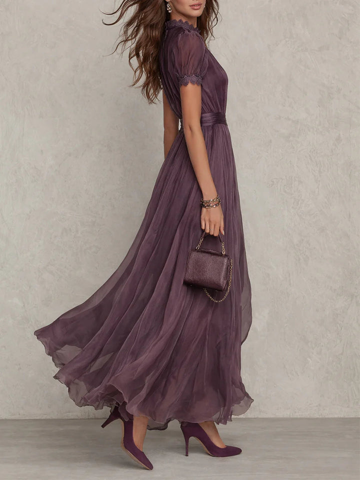 ESPERANZA - VESTIDO LARGO DE GASA CON ENCAJE